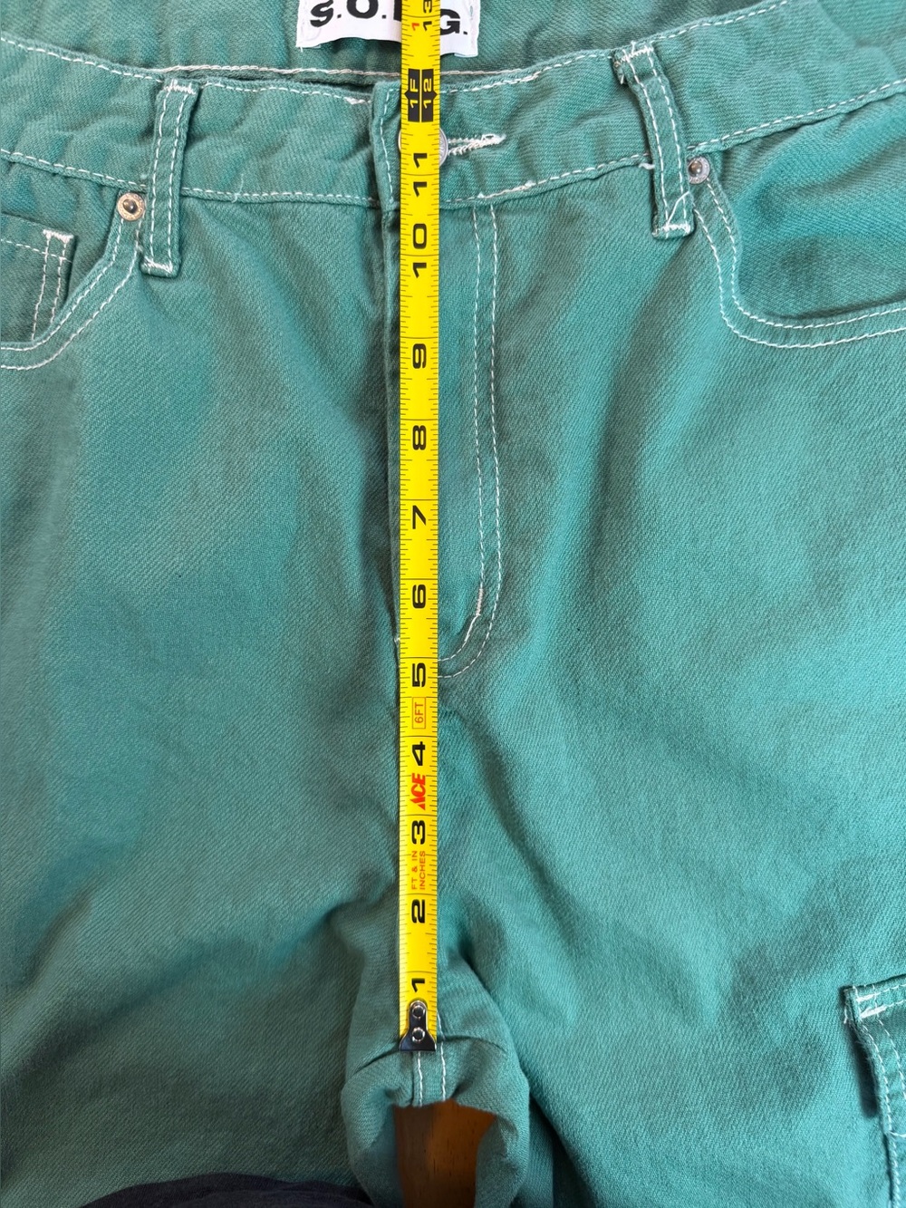 S.O.N.G. 90s Boyfriend Cargo Jeans Women's Size 13/31 Green High Rise Pockets - Picture 7 of 9